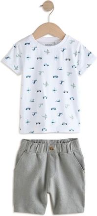 Next Kids Transport Print T-Shirt & Pull-On Shorts Set in White at Nordstrom, Size 4-5Y
