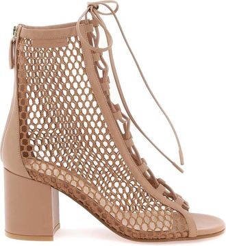 Gianvito Rossi Gaatjesbrei Open-Teen Enkellaarzen - Dames - Sandalen met hakken - Roze - 40 EU - Schoenen
