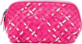 Bottega Veneta Pre-owned Clutches, female, Pink, Size: ONE SIZE Pre-owned Woven Nappa Leather Pouch