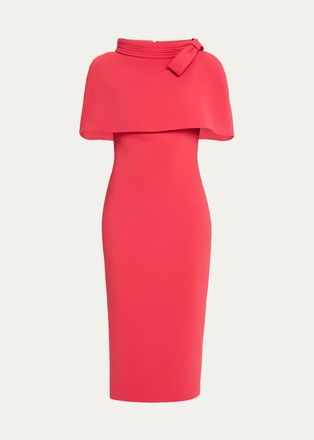 Badgley Mischka Bodycon Funnel-Neck Capelet Midi Dress