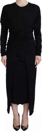 Dolce & Gabbana Black Sheath Midi Gown Wool Wrap Womens Dress (Pre-Owned)