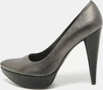 Stuart Weitzman Metallic Grey Leather Platform Pumps