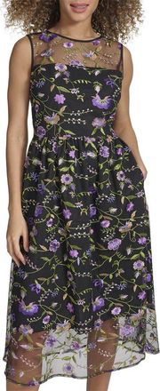 Kensie Embroidered Mesh Midi Dress