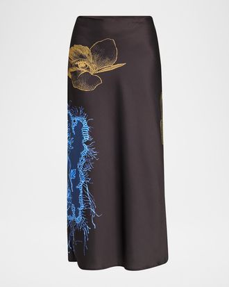 Jason Wu Printed Crepe Satin Bias Midi Skirt