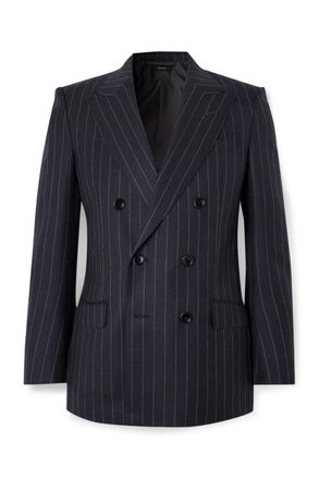 Tom Ford Dyllan Double-Breasted Striped Wool-Twill Suit Jacket