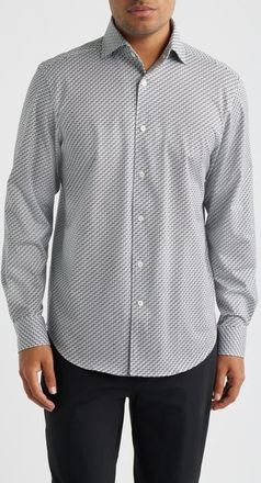 Bugatchi Devon OoohCotton Geometric Print Long Sleeve Button-Up Shirt in Platinum at Nordstrom, Size Xxx-Large