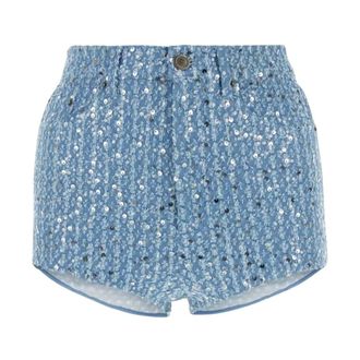 Rotate Sequin Embellished Denim Shorts - female - ROTATE Birger Christensen - Denim Shorts - Blue - W25 - Shorts