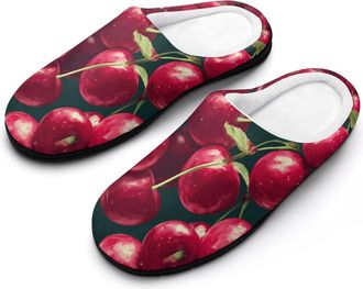 Generic Fresh Cherry11 Fruits Mens House Slippers Memory Foam Washable Cotton Slip on Home Shoes