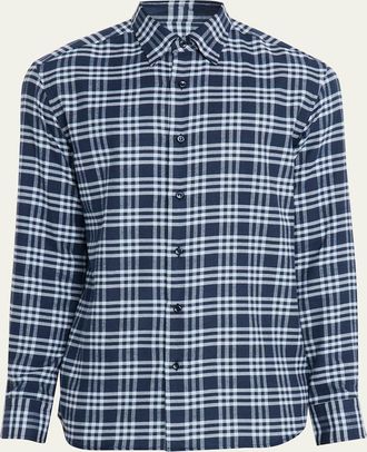 Brioni Mens Cotton Flannel Check Shirt