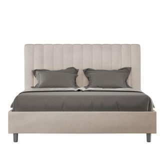 ITYhome Letto Matrimoniale Francese Contenitore Imbottito 140x200 Microfibra Sabbia Agueda