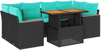 vidaXL Set De Sof&aacute;s De Jard&iacute;n 7 Pzas Con Cojines Rat&aacute;n Sint&eacute;tico Negro Vidaxl