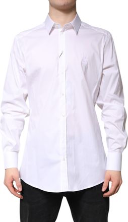 Dolce & Gabbana Mens White Cotton Collared Gold Formaldress Shirt Nylon Elastane