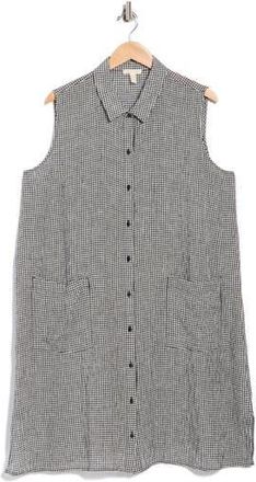 Eileen Fisher Gingham Sleeveless Organic Linen Shirtdress in Black/White at Nordstrom Rack, Size 1X
