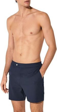 Reiss Sun Solid Side Adjuster Swim Trunks in Navy at Nordstrom, Size Xx-Large