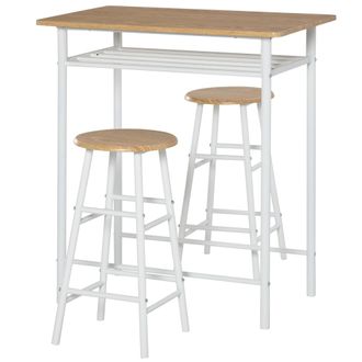 STILVORA Conjunto De Mesa Y Taburetes De Bar Con 1 Mesa Y 2 Taburetes, Estante Integrado, Mdf, Blanco