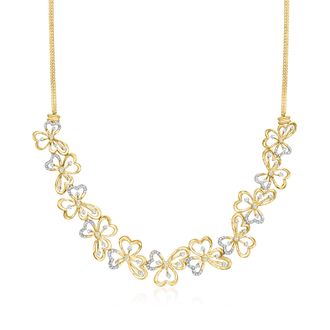 Ross-Simons Diamond Floral Necklace in 18kt Gold Over Sterling