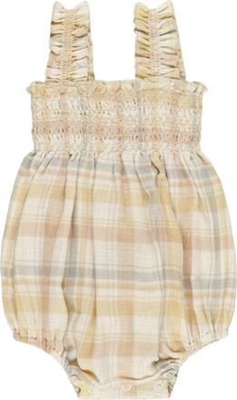 Rylee + Cru Julia Pastel Plaid Cotton Romper at Nordstrom, Size 12-18M