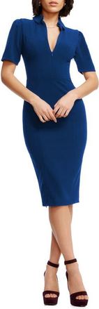 Dress The Population Gloria Front Zip Sheath Dress in Cobalt at Nordstrom, Size Xx-Small