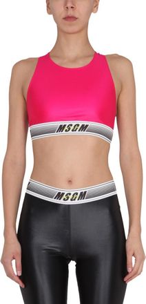 Msgm Fuchsia Logo Round Neck Top