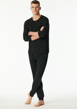 Schiesser Schlafanzug SCHIESSER Modern Nightwear, Herren, Gr. 48, schwarz, Single Jersey, Obermaterial: 100% Baumwolle, bequem lang, Rundhals, Homewear-Sets Sch