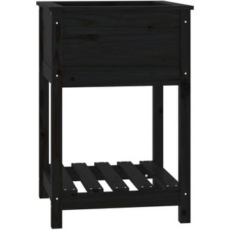 vidaXL Vidaxl - Jardinera Con Estante Madera Maciza De Pino Negro 54x54x81 Cm