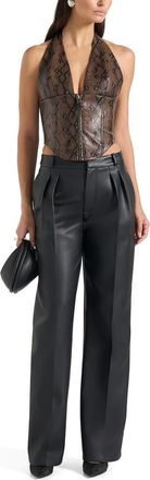 Mani&egrave;re De Voir Sloane Python Halterneck Corset Top in Brown at Nordstrom, Size 10