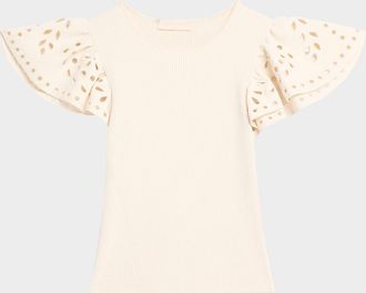 Ulla Johnson Edith Knit Ruffle-Sleeve Top