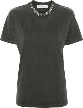 Golden Goose Grijze T-shirts en Polos met Kristallen Versiering - Dames - T-shirts - Grijs - L - Katoen - Tops