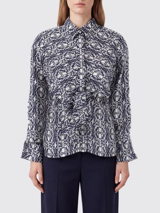 Max Mara Camicia in pura seta con stampa monogram e colletto francese