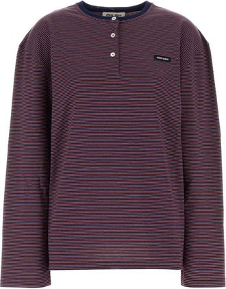 Miu Miu Maroon Stripes Crew Neck T-Shirt