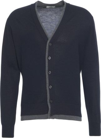 Paolo Pecora Classic V-Neck Fine-Knit Cardigan With Contrasting Trim
