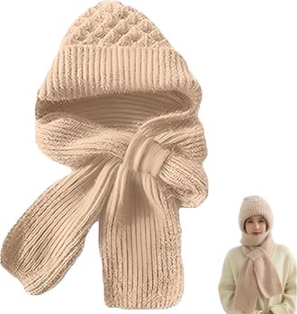Generic Winter Versatile Knitted Hooded Scarf for Women, Warm Windproof Cap Scarf, Soft Knit Hooded Scarf for Cold Weather (Beige)