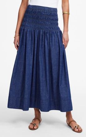 Madewell Smocked Denim Midi Skirt in Rinse Wash at Nordstrom Rack, Size Large