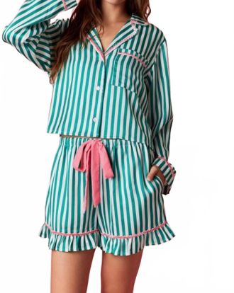 Peach Love California Merry And Bright Striped Pajama Set In Green Pink