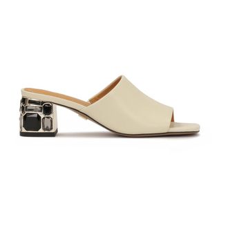 Kazar Elegante slippers op een hak versierd met stenen - Dames - Muiltjes - Beige - 39 EU - Leer - Schoenen