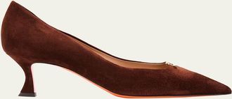 Santoni 55mm Sabine Suede Buckle Pumps