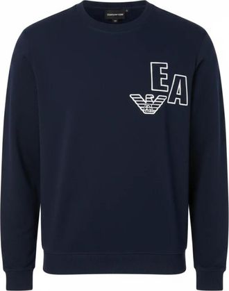 Emporio Armani Felpa Girocollo con Logo EA - Heren - Sweatshirts - Blauw - 2XL - Katoen - Hoodies & sweatvesten