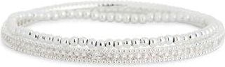 Nordstrom Rack Set of 2 Cubic Zirconia Bangle & Beaded Stretch Bracelets in Clear- Silver at Nordstrom Rack