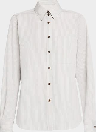 Lafayette 148 New York Button-Down Striped Cotton Shirt
