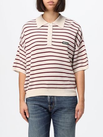 Rotate Polo a righe in maglia di lana merino con logo a contrasto