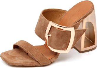 Vic Mati&eacute; Su&egrave;de sandaal met hak van 10 cm - Dames - Muiltjes - Bruin - 35 EU - Su&egrave;de - Schoenen