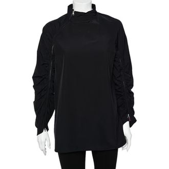 Sportmax Black Synthetic Contrast Trim Ruched Zip Detail Tunic Top