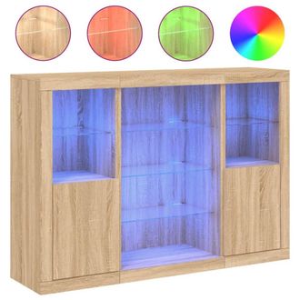 Berkfield Home Sideboards with LED Lights 3 pcs Sonoma Oak Engineered Wood in Brown