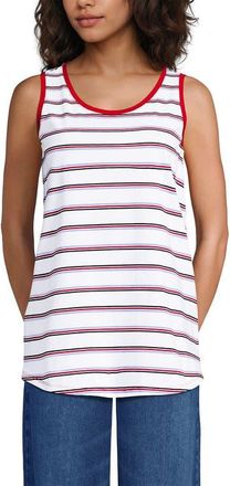 Lands End Supima Cotton Tunic Tank Top in White/compass Red Multi Stripe at Nordstrom, Size X-Small