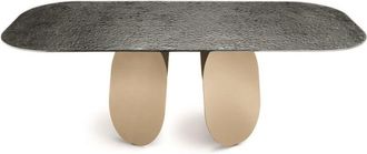 Capodarte Capodarte - Tavolo rettangolare con base in metallo Beige e piano in vetro Fume MAYA210