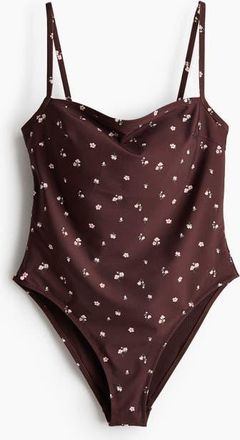 H&M Padded-cup High Leg Swimsuit in Brown/floral at Nordstrom, Size X-Large