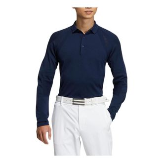 adidas Mens adidas Knit Ls Polo Solid Color Raglan Sleeve Pullover Long Sleeves Blue Polo Shirt HG1657