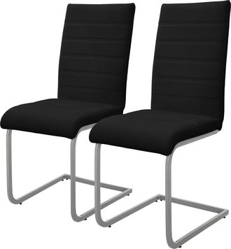 ML Design Ml-design Set De 2 Sillas De Comedor, Tapizadas De Pu Imitaci&oacute;n De Cuero Negro, Respaldo Alto, Asiento Dise&ntilde;o Cantilever Para Comedor, Sal&oacute;n O Cocina,
