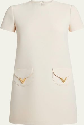 Valentino Garavani V-Logo Pocket Short-Sleeve Crepe Mini Dress