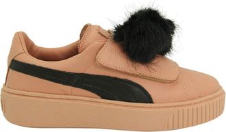 Puma Basket Platform Pompom Strap Up Pink Synthetic Womens Trainers 366520 02